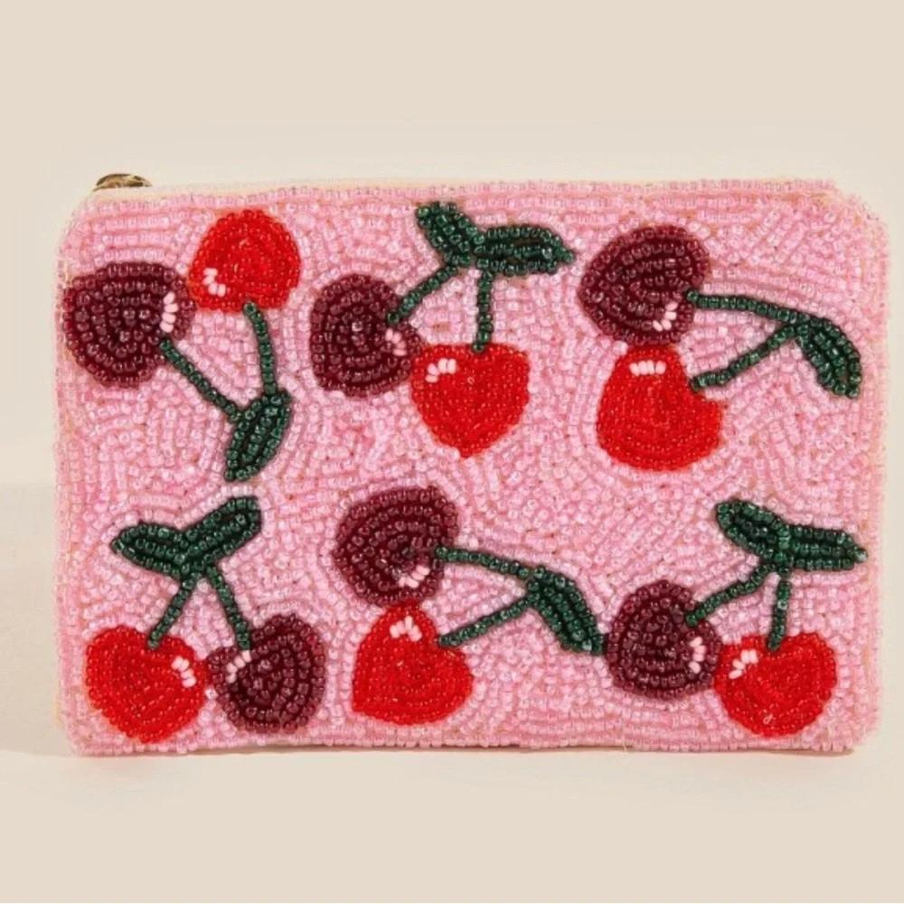 Novelty Cherry Beaded Clutch